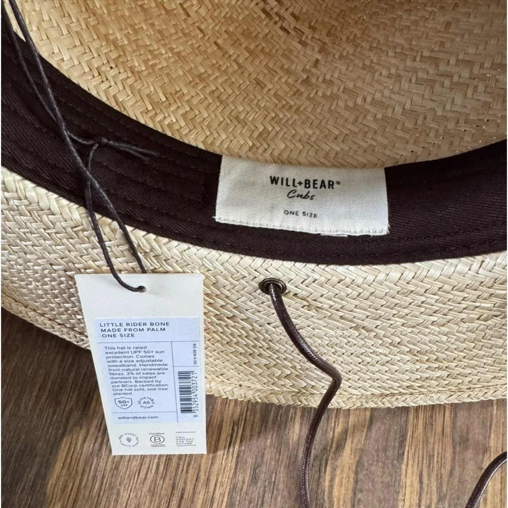 NWT Will & Bear Cubs Little Rider Bone Palm Straw Hat Kids One Size UPF 50+